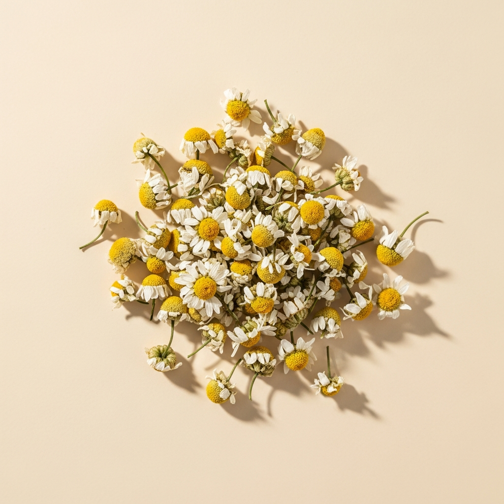 Chamomile flowers with white petals and golden centers