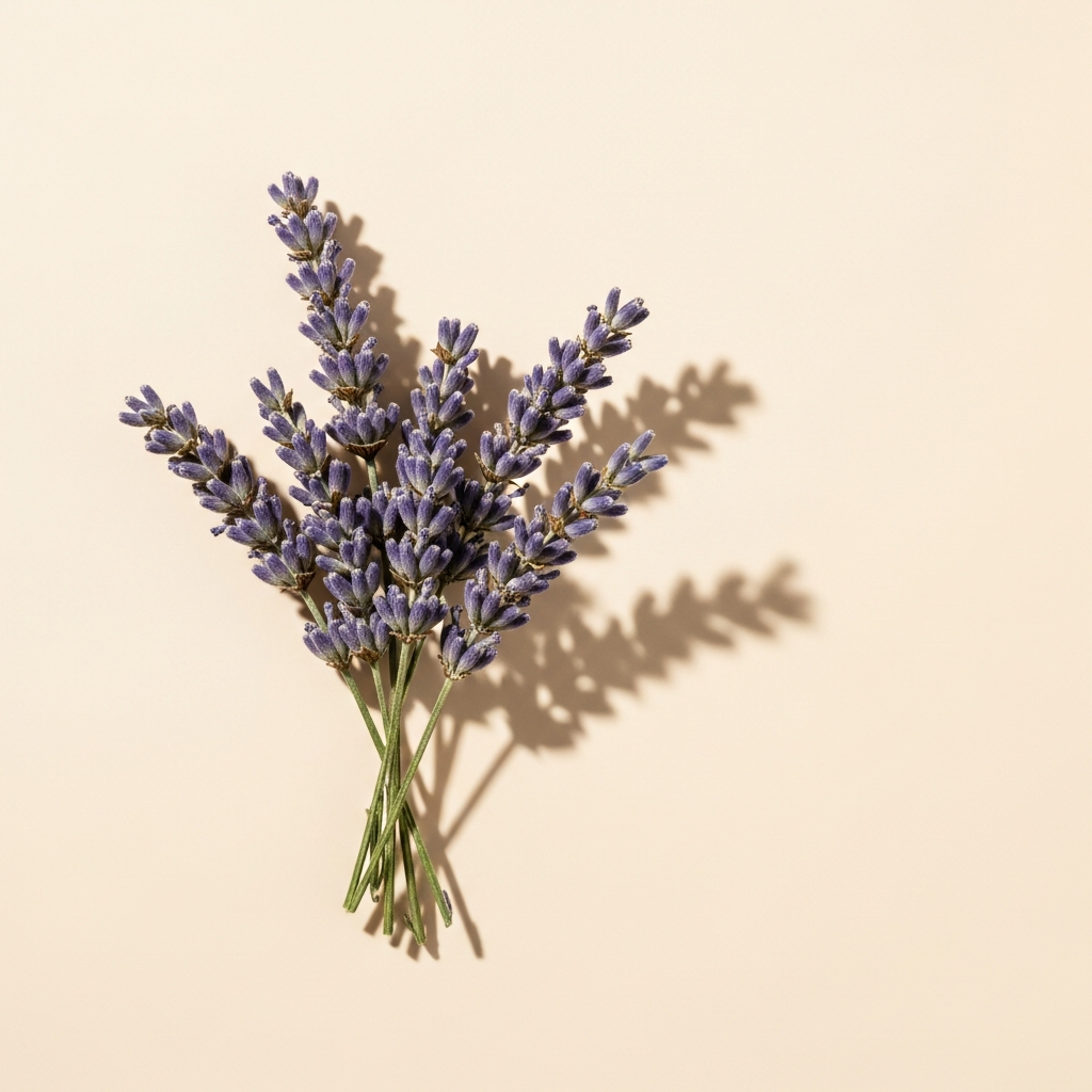 Dried lavender stalks bundled with purple-blue flower heads