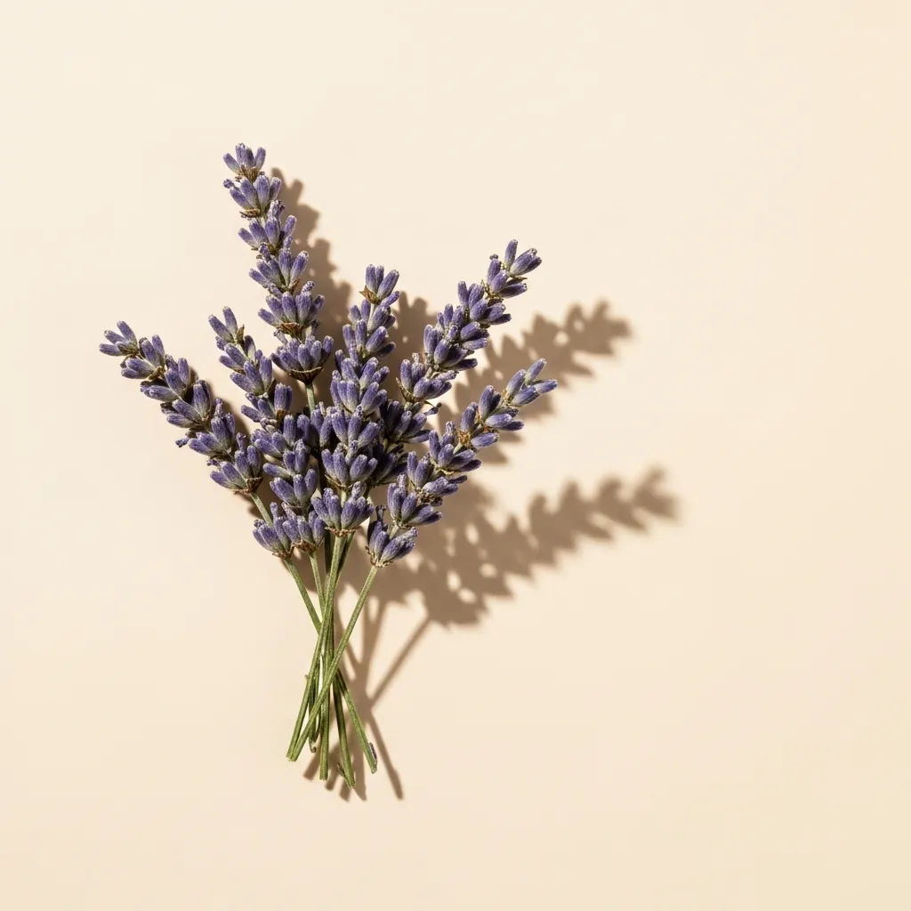 Dried lavender stalks bundled with purple-blue flower heads