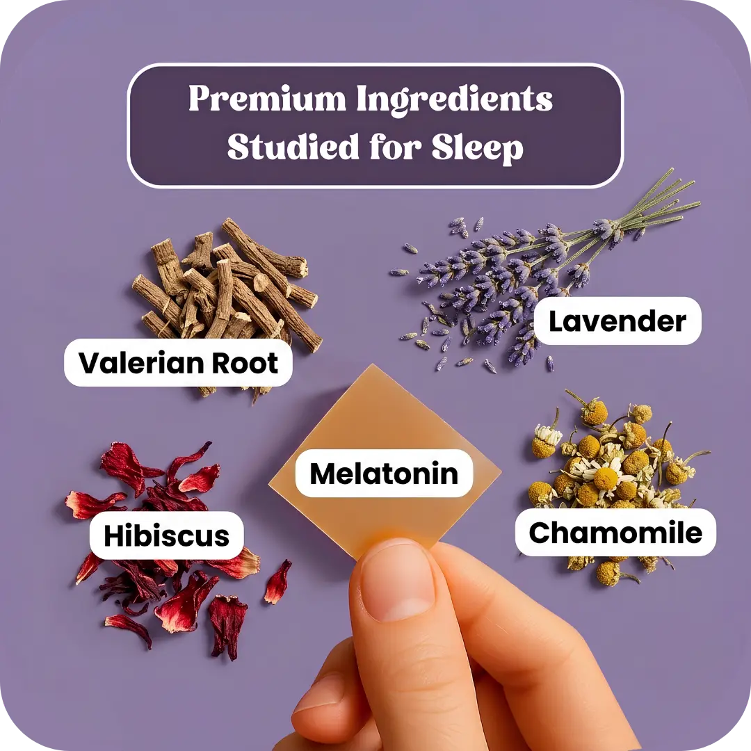 Premium Ingredients Studied for Sleep – Valerian Root, Lavender, Melatonin, Hibiscus, Chamomile